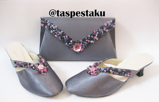 Pesanan Customer Sandal Pesta dan Tas Pesta Polish Metalic Paduan Payet Pink