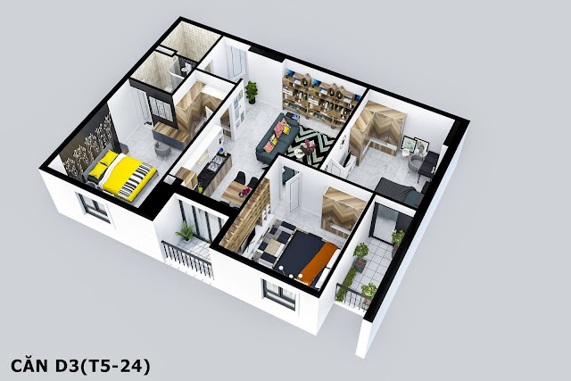 Thiết kế căn hộ D3 và D4 dự án chung cư Tabudec Plaza