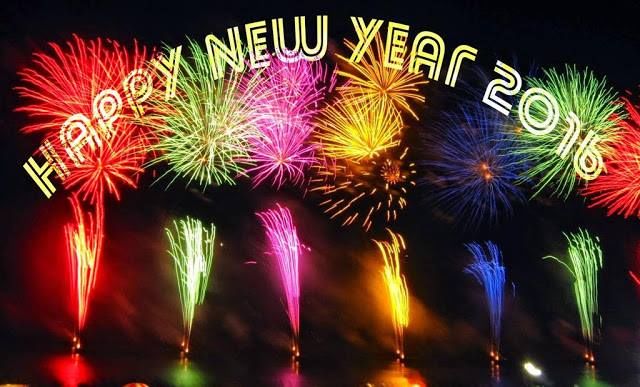 Happy New Year 2016 image with colorful firework and shadow in background