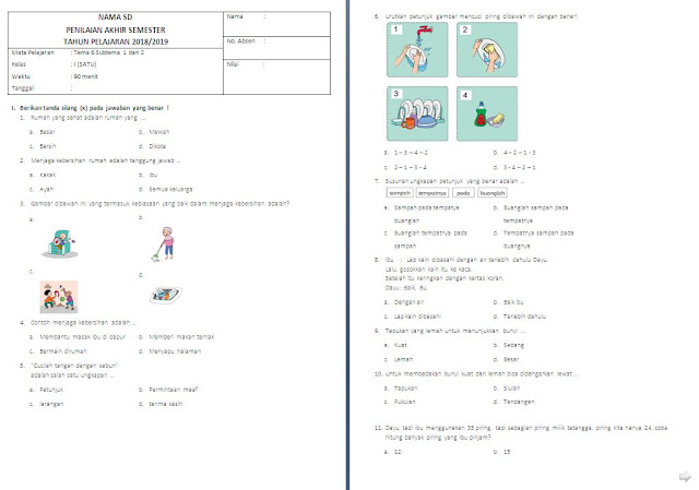 Soal UTS Kelas 1 SD/MI: Tema 6 Subtema 1 dan 2 - antapedia.com