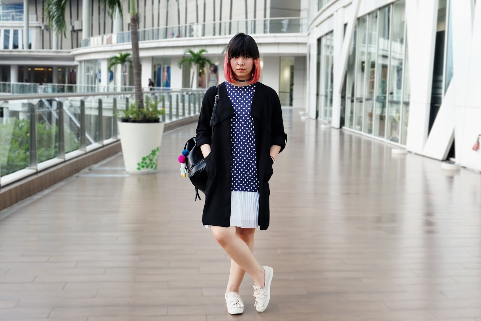 polkadot sleeveless dress with outerwear | bigdreamerblog.com