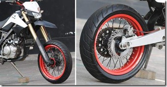 Modified Kawasaki KLX 150 White Supermoto Upside Down shock