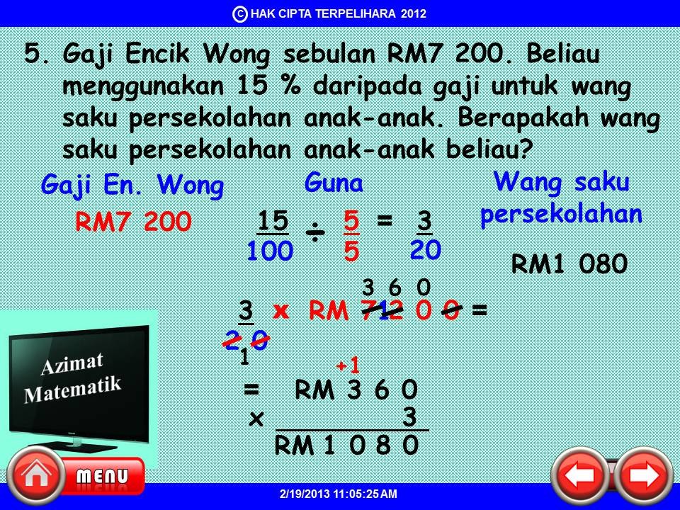 AZIMAT MATEMATIK: PERATUS, WANG DAN BAKI