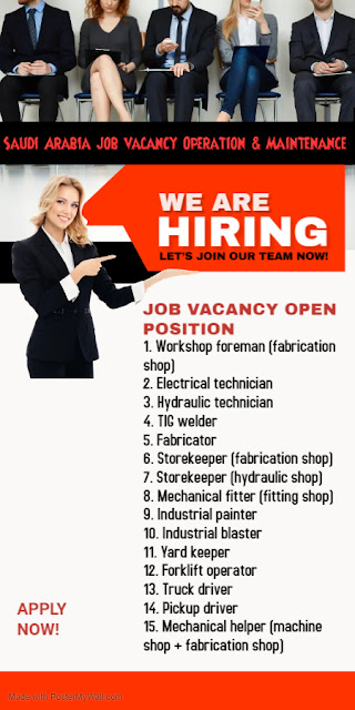 Saudi Arabia job vacancy 2022 - Operation & Maintenance company