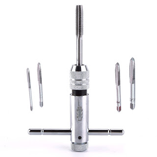 Screw Tap Socket Wrench M3-M8 Metric Thread T-Handle Stainless Steel T-Handle Ratchet Wrench Repair Tool With 5 Screws Ratchet action with three positions, forward, reverse and lock Easily switched from left to right handed operation, or locked for non-ratcheting use