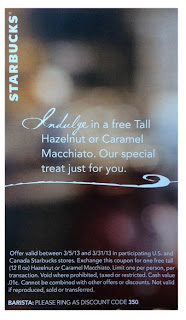 free Starbucks hazelnut macchiato coupon