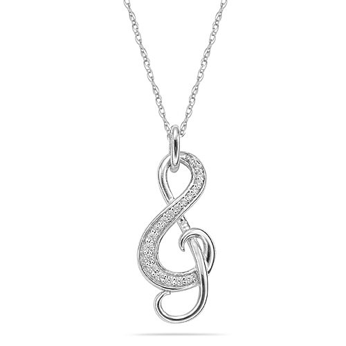 Music Note Pendant White Gold Diamond Necklace