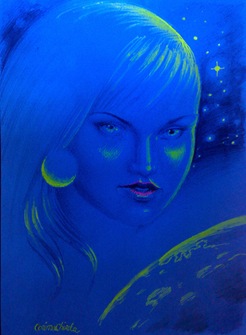 Ocean blue eyes in the skyes fluorescent drawing