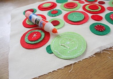 glue felt circles for throw pillow