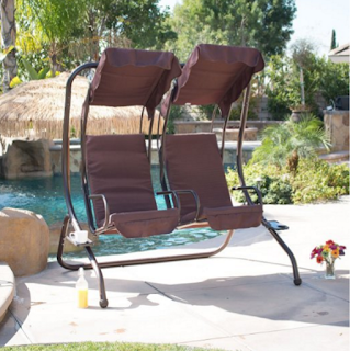 BELLEZZA Outdoor Patio Swing Set 2 Person Armrest Steel Seat Padded With Canopy Brown