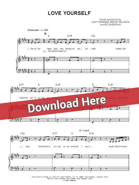 justin bieber, love yourself, sheet music, piano notes, score, chords, download, keyboard, guitar, tabs, bass, klavier, noten