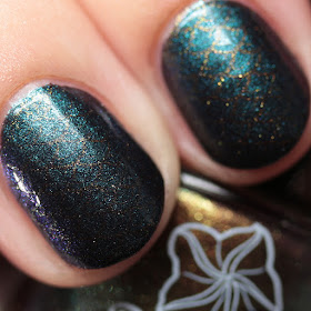 Moonflower Polish Hidden Rose stamped over Celes-teal using Hehe 24