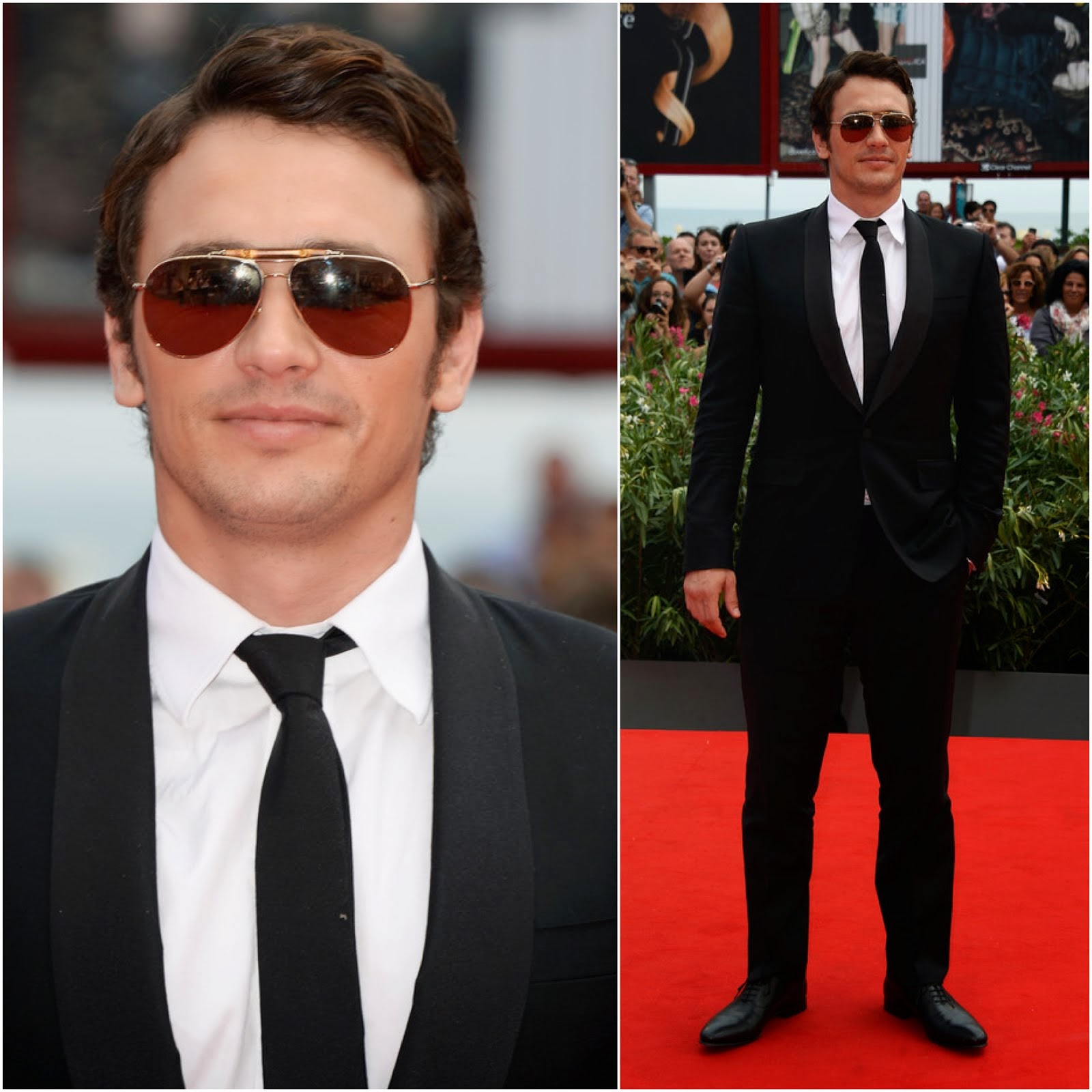 00O00 Menswear Blog: James Franco's Gucci bamboo aviator sunglasses - 'Palo Alto' Premiere, 70th Venice International Film Festival