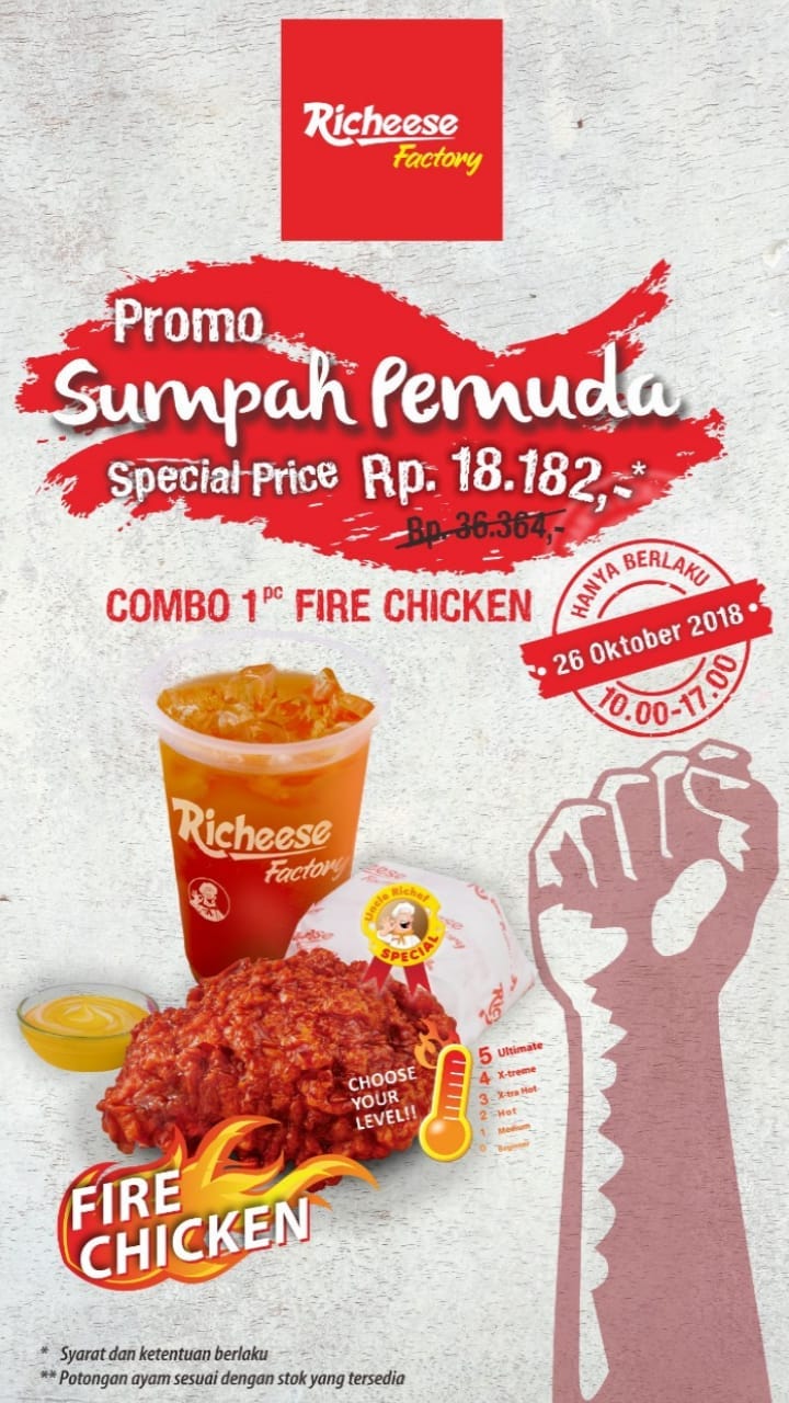 RicheeseFactory - Promo Sumpah Pemuda Combo 1PC Fire Chicken 18 Ribuan (HARI INI)