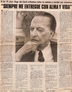 Reportaje a Hugo del Carril a sus 75 años, de Clarin