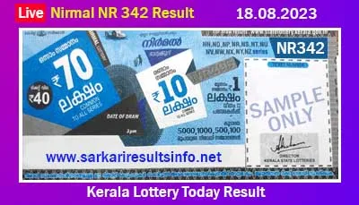 Kerala Lottery Today Result 18.08.2023 Nirmal NR 342