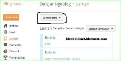 cara membuat laman dan menambah link di menu horizontal blog