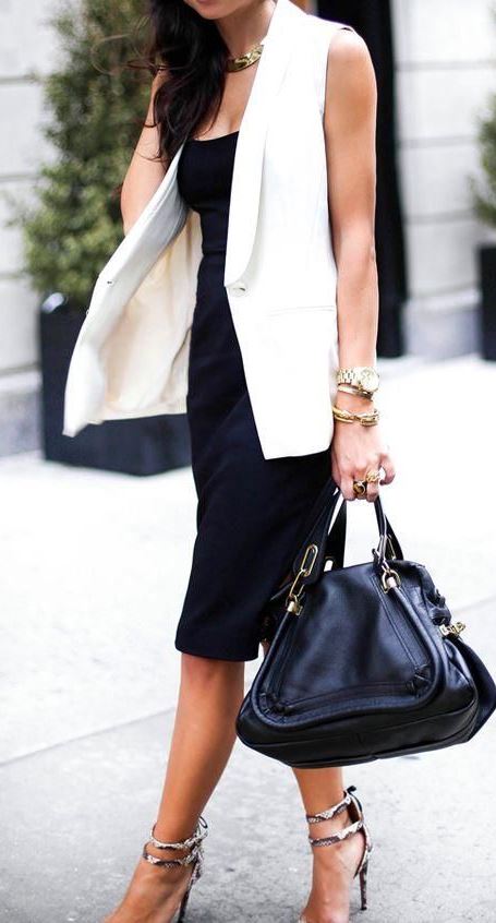 trendy office outfit idea with a white vest