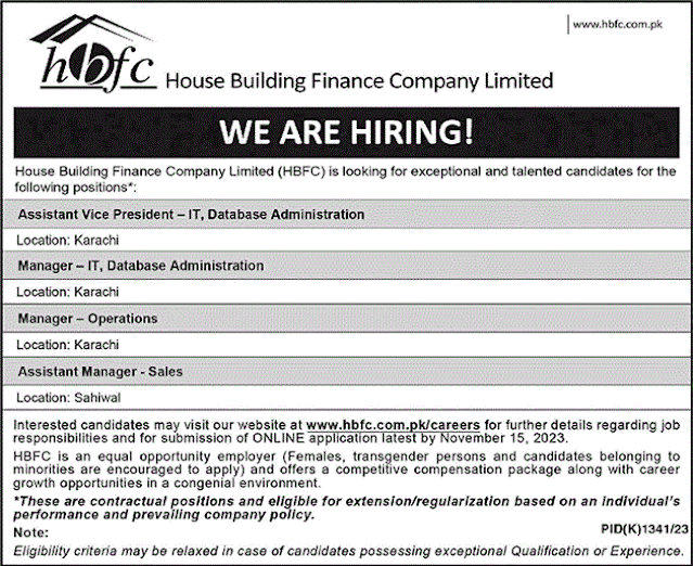 HOUSE BUILDING FINANCE COMPANY LIMITED latest jobs 2023