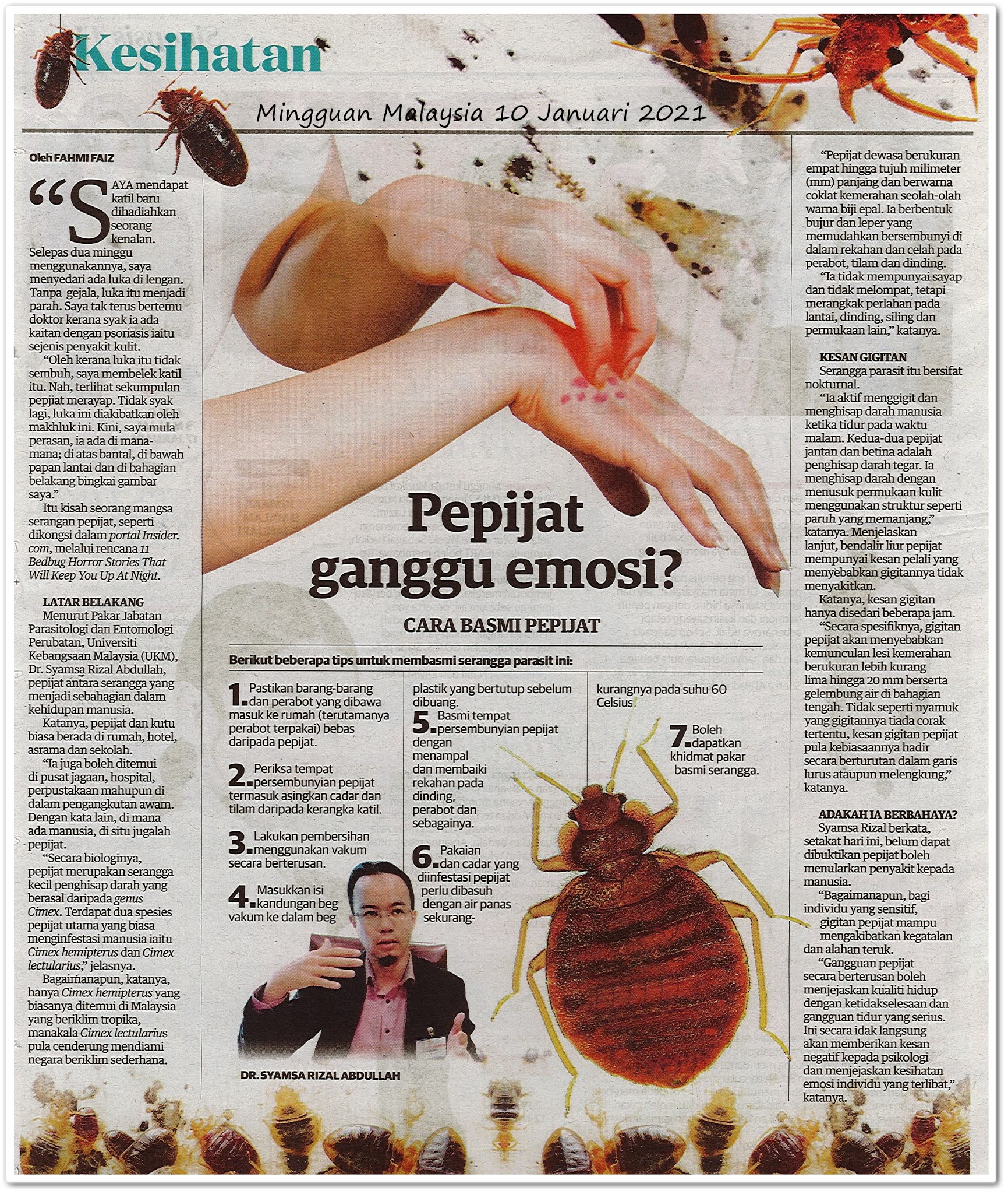 Pepijat ganggu emosi? - Keratan akhbar Mingguan Malaysia 10 Januari 2021