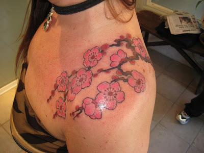 Women Japanese Cherry Blossom Tattoos On Shoulder