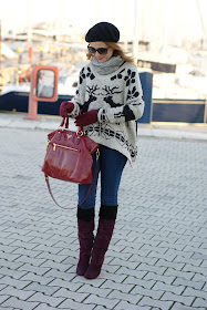 deer print sweater, Miu Miu boots, Prada bag