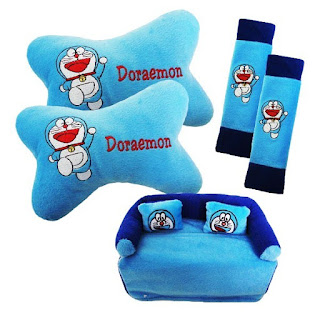 Bantal Mobil 3 in 1 Bordir Doraemon Warna Biru