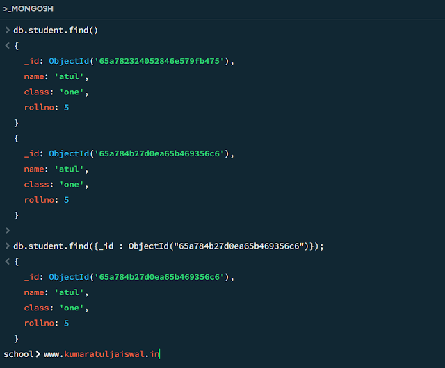 CRUD operation through Mongosh terminal in mongodb