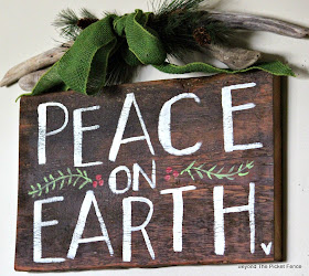 Hand Lettered Peace on Earth sign http://bec4-beyondthepicketfence.blogspot.com/2014/11/12-days-of-christmas-kick-off-with.html