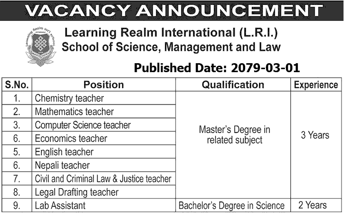 LRI School Vacancy Announcement