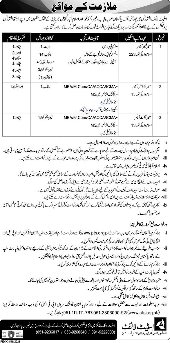 State life insurance corporation of Pakistan Latest Jobs 2021 - Application Form