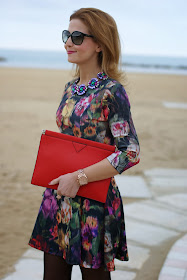floral dress, Zara red clutch, Michael Kors rose gold watch, Mercantia gioelli, Fashion and Cookies, fashion blogger
