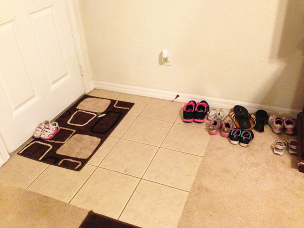 50 Hilarious Photos Of People Who Took Instructions Too Literally - 2-Year-Old Was Told To Put Her Shoes By The Front Door