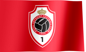The waving fan flag of Royal Antwerp F.C. with the logo (Animated GIF)
