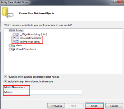 Choose your database objects