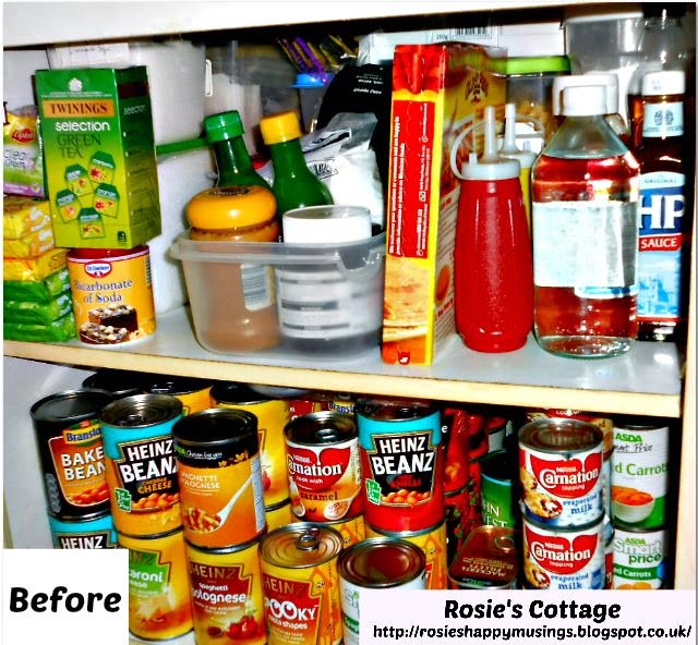 Organized pantry top shelves before