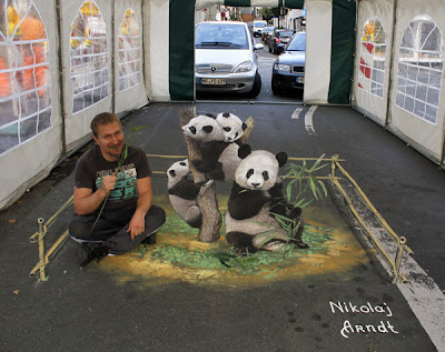 3d chalk drawing - panda art - panda street art