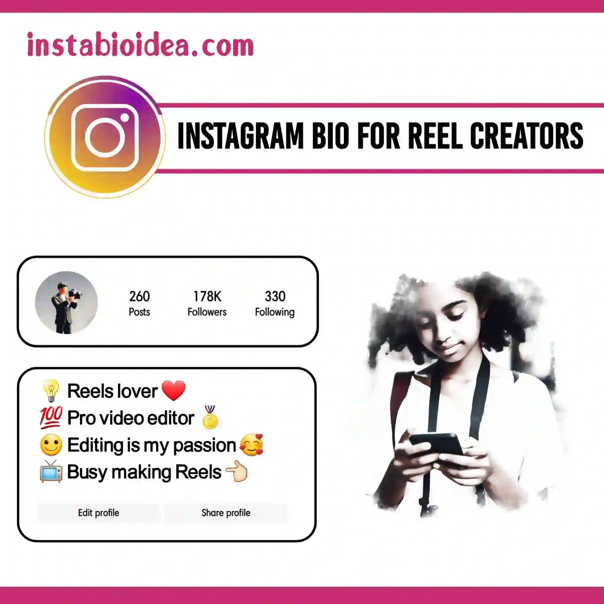 instagram bio for reel creators image