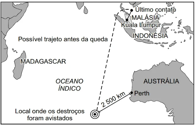 Possível trajeto do voo MH370 da Malaysia Airlines antes da queda, em 2014