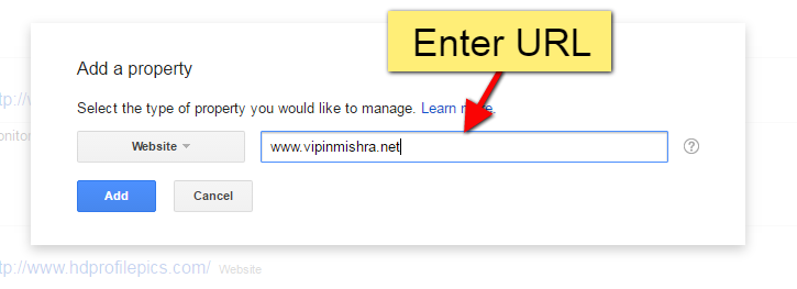 Enter URL in Google Search Console