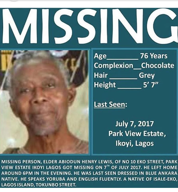 Photo: 76-year-old man declared missing in Lagos 