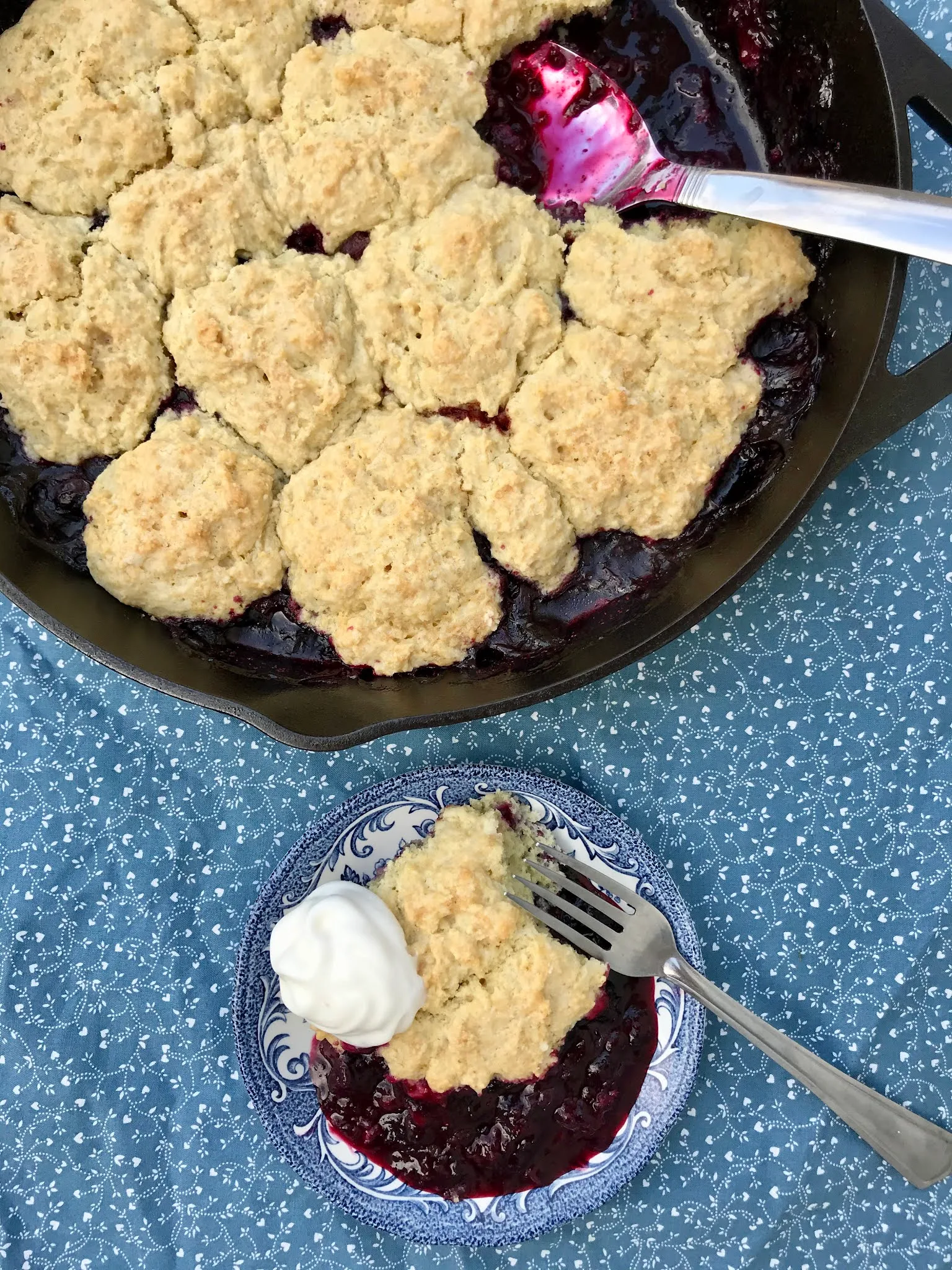 Skillet Sourdough Blueberry Cobbler