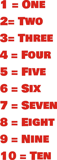 numbers 1 to 10 red color for kids, the numbers in english