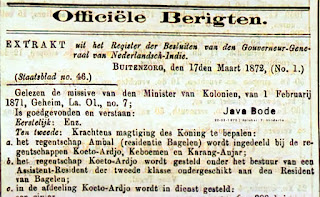 Gaji Bupati Ambal Era Hindia Belanda Tahun 1872