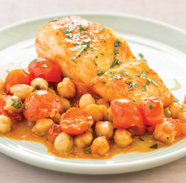 Baked Cod with Cherry Tomatoes and Chickpeas