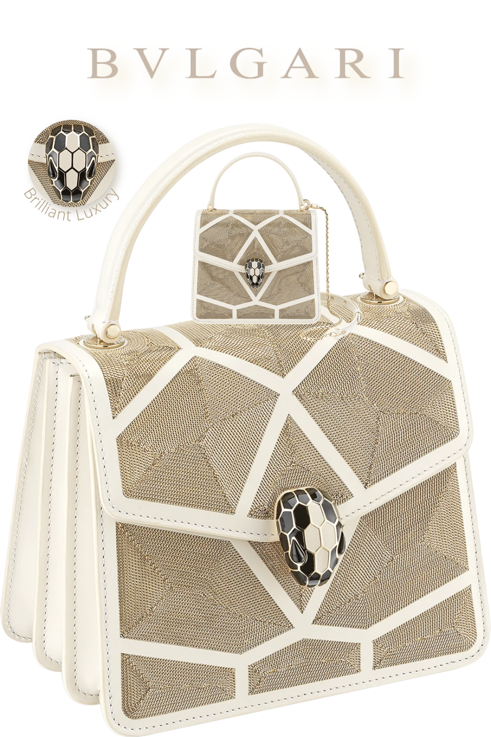 ♦Bvlgari Serpenti Forever crossbody bag in white agate calf leather with million chain décor #bvlgari #bags #brilliantluxury