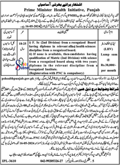 Primary & Secondary Healthcare Department LHV Posts 2024