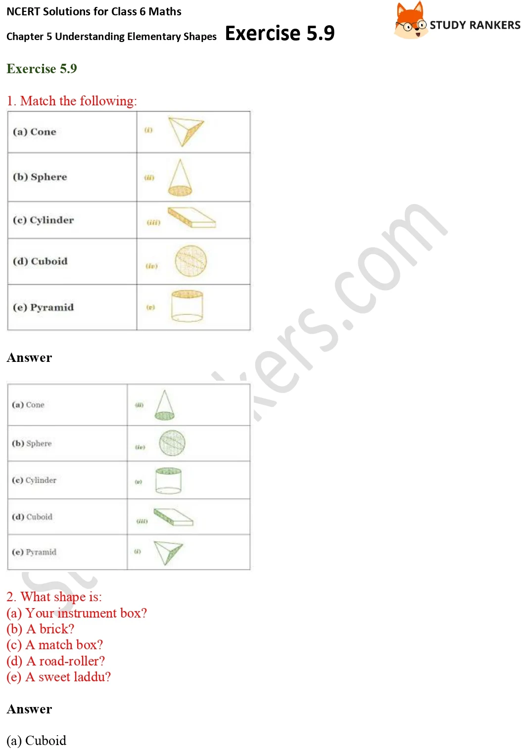 NCERT Solutions for Class 6 Maths Chapter 5 Understanding Elementary Shapes Exercise 5.9 Part 1