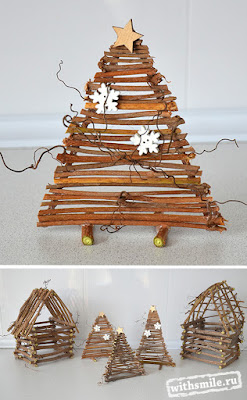 Christmas crafts made with twigs. Новогодние поделки из веток, елочки и домики. Поделка в детский сад и школу.