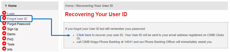 recovering user id cimbclicks